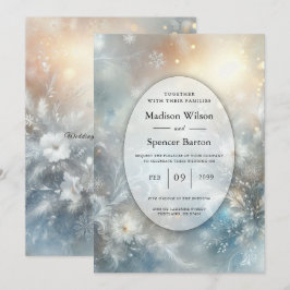 Frozen Petals in a Golden Winter Mist Wedding Inbjudningar