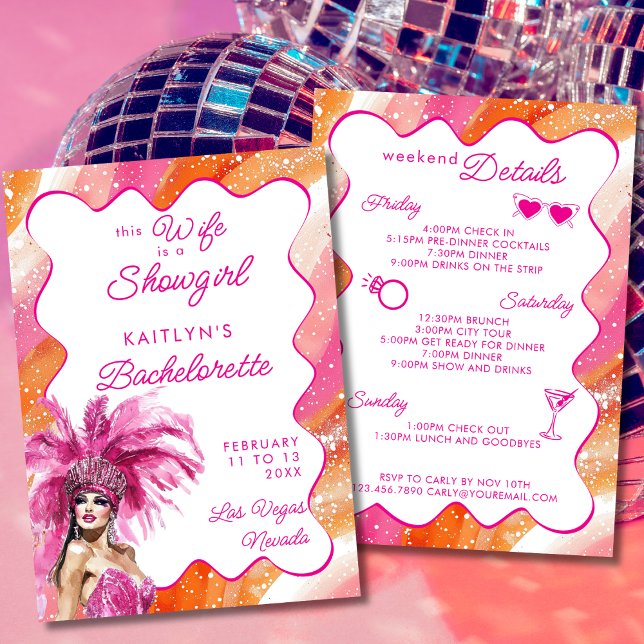 Fru är en showgirl Rosa möhippa Itinerary Inbjudningar (Skapare uppladdad)