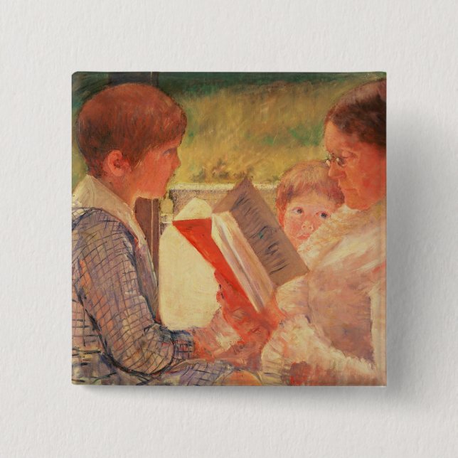 Fru Cassatt läsning till henne barnbarn, 1888 Knapp (Framsida)