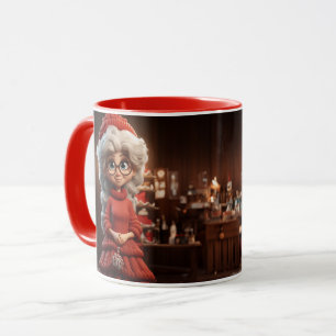 Fru Claus i en Knitting-press Mugg