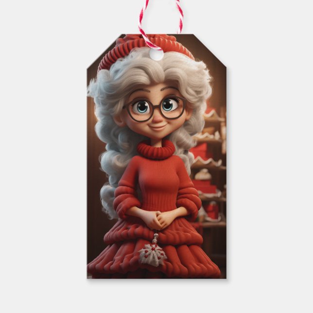 Fru Claus i en Knitting-press Presentetikett (Framsidan)