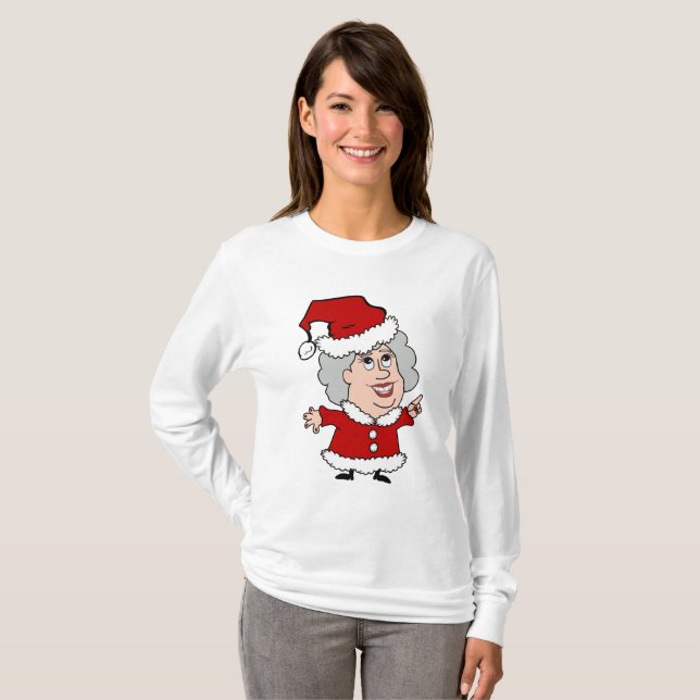Fru Claus långärmadkvinna T-tröja T Shirt (Hel framsida)