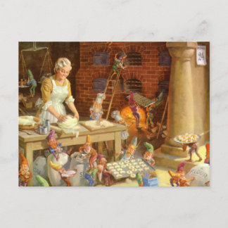 Fru Claus och älvorna bakar julkakor Helg Vykort