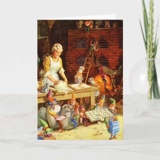 Fru Claus & Santas älvor bakar julkakor Helgkort (Framsida)