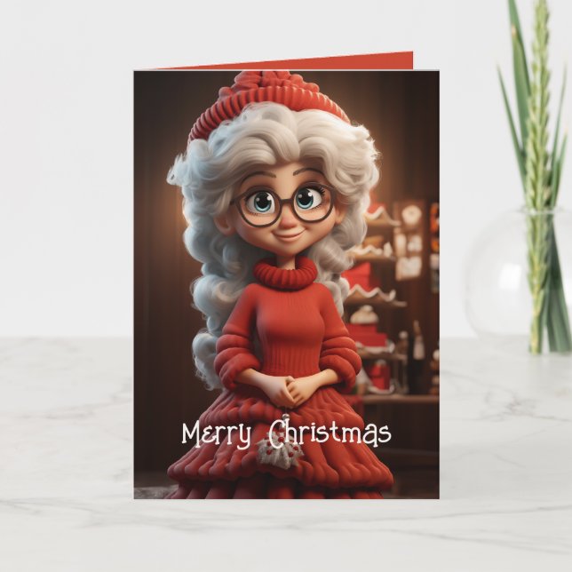 Fru Claus stickad klänning Kort (Framsida)