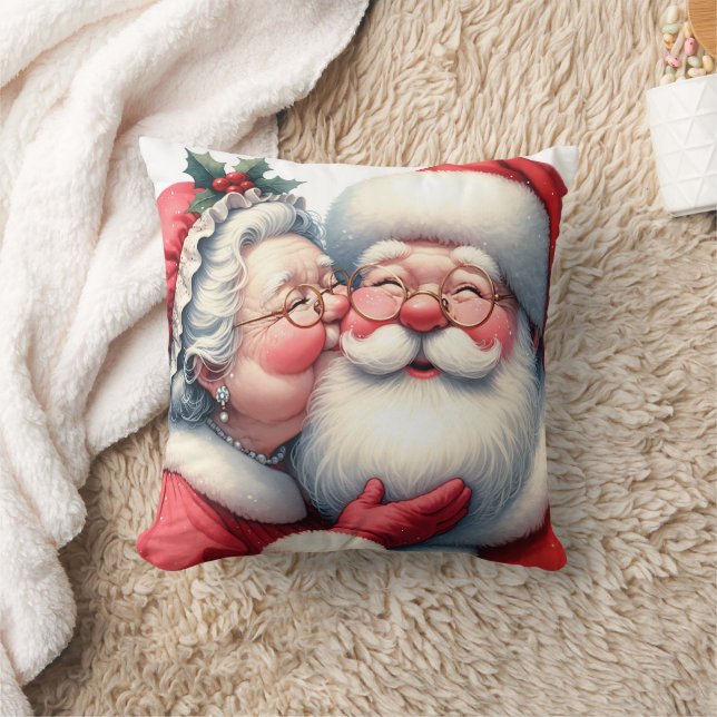 Fru Clause kysser Tomte jul Kudde (Filt)