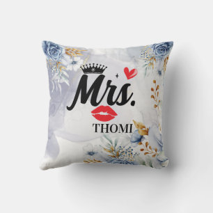 Fru Crown Heart Blommig Akvarell Bröllopsdusch Kudde