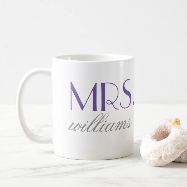 Fru Elegant Lila Personlig Bröllop Monogram Kaffemugg (Med munk)