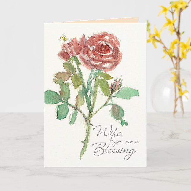 Fru Födelsedag Gud Välsigna Dig Röd Ros Blomma Kort (Gul blomma)
