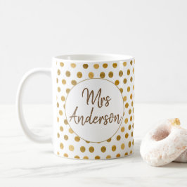 Fru, Guld Glliter Polka dots, Personlig Kaffemugg