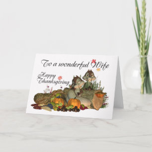 Fru gulligt thanksgivingkort med ymnighetshornet, helgkort