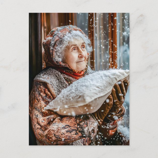 Fru Holle skakar snö från himlen Vykort (Framsida)