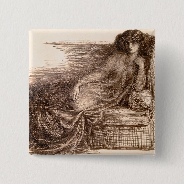 Fru Jane Morris som Reclining på en soffa Knapp (Framsida)