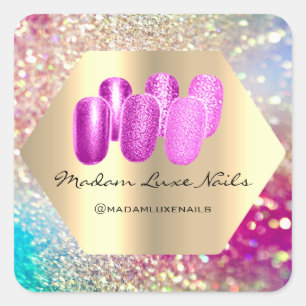 Fru Luxe Nagel Glitter Rosa Guld Geometri Fyrkantigt Klistermärke