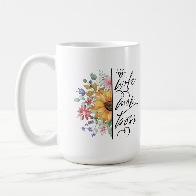 Fru Mamma Chef Badass Rolig Solros  Mors dag Kaffemugg (Vänster)