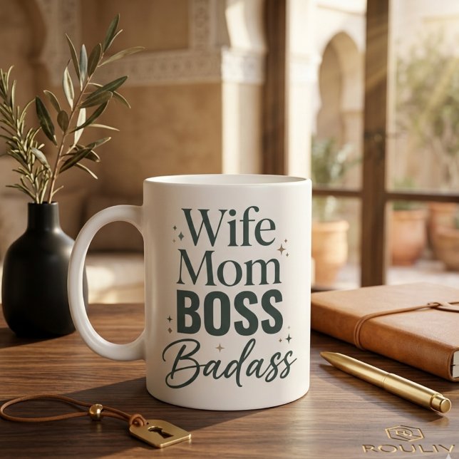 Fru Mamma Chef Badass Sarksastisk Djärv Typografi  Jumbo Mugg (Wife Mom Boss Badass Sarcastic Bold Typography Mother's Day Mug)