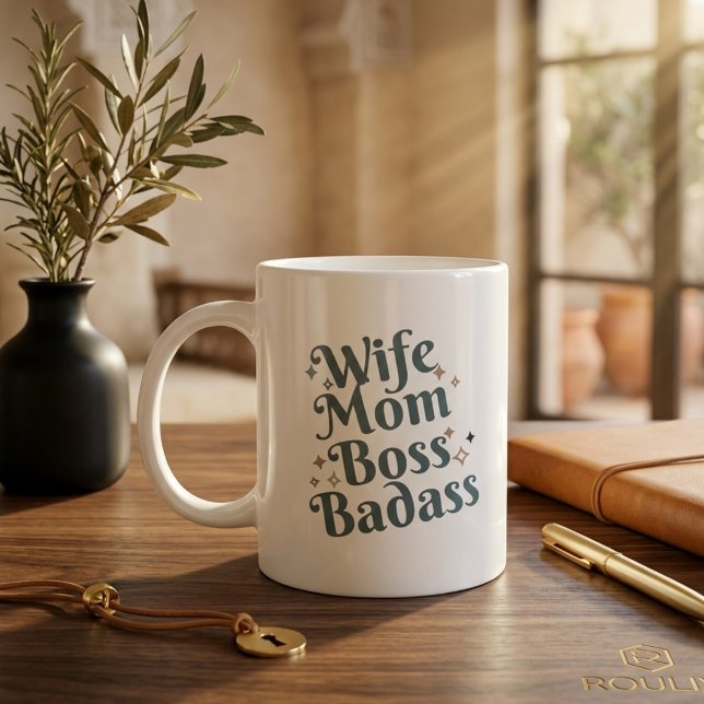 Fru Mamma Chef Badass Sarksastisk Djärv Typografi Jumbo Mugg (Wife Mom Boss Badass Sarcastic Bold Typography Mother's Day Oversized Mug)