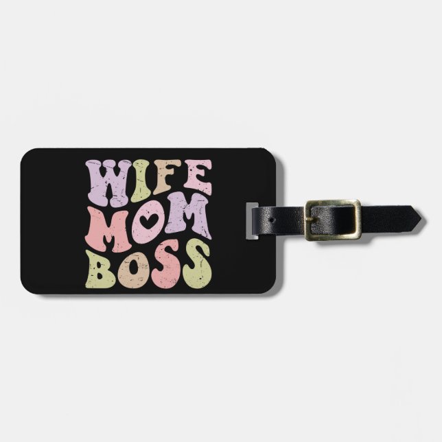 Fru Mamma Chef Retro Groovy Mors dag Svart Bagagebricka (Horisontell Framsida)