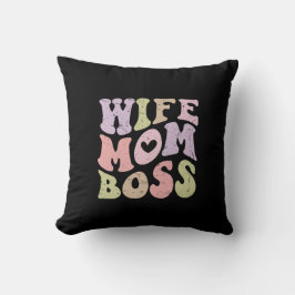 Fru Mamma Chef Retro Groovy Mors dag Svart Kudde