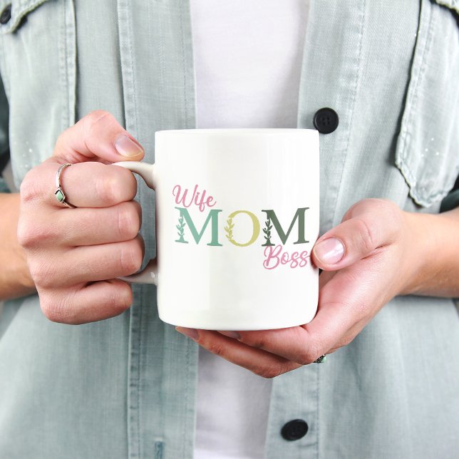 Fru Mamma Chef Söt Blommig Typografi Mamma Present Kaffemugg (Cute Mom Coffee Mug Wife Mom Boss Floral Design Gift for Her)