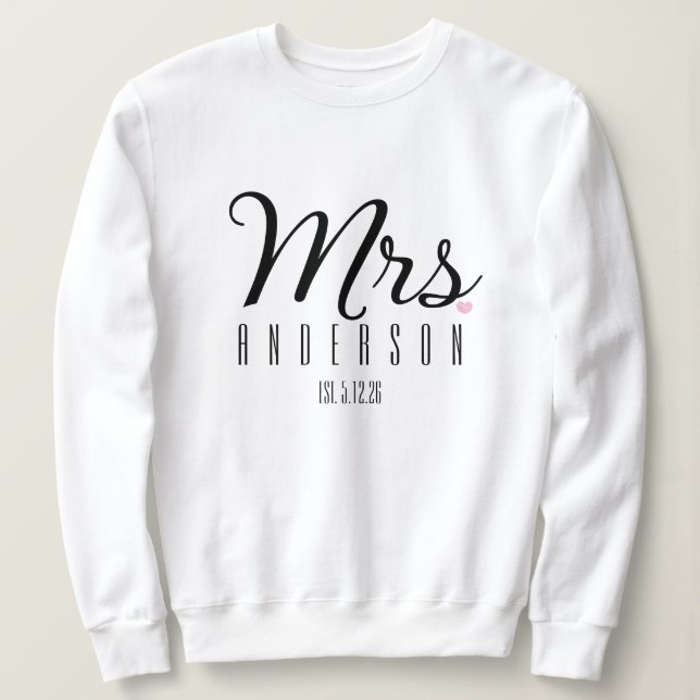 Fru Modernt manus Anpassad bröllopsdatum Nygift  T Shirt (Design framsida)