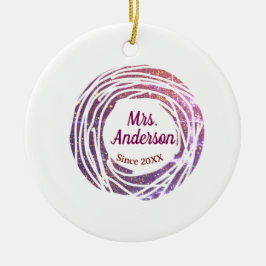 Fru namn rosa mauve kant sedan år bröllop brud julgransprydnad keramik