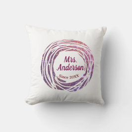 Fru namn rosa mauve kant sedan år bröllop brud kudde