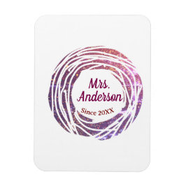 Fru namn rosa mauve kant sedan år bröllop brud magnet