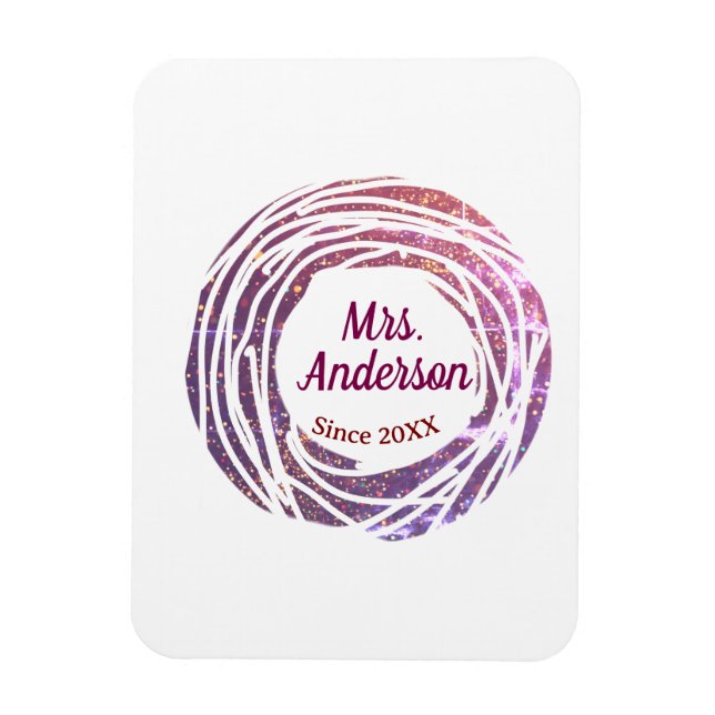 Fru namn rosa mauve kant sedan år bröllop brud magnet (Vertikal)