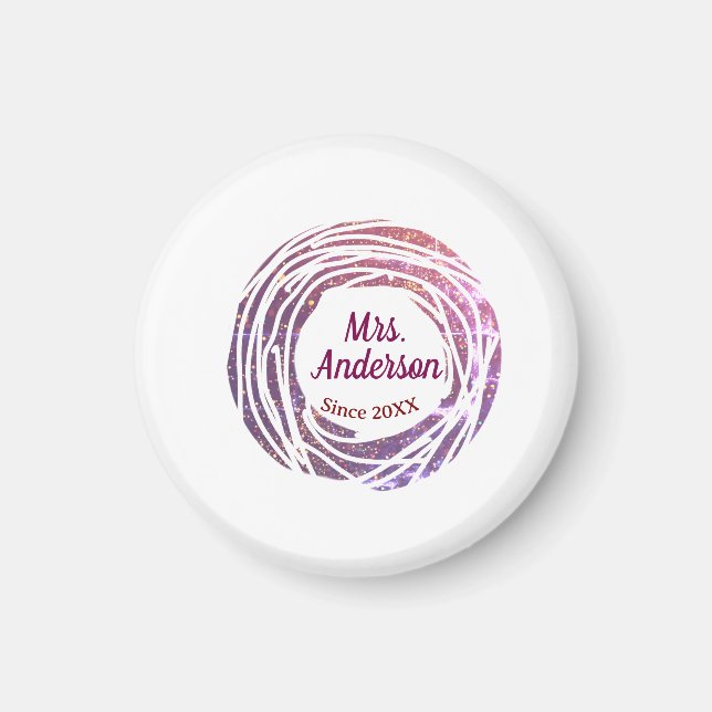 Fru namn rosa mauve kant sedan år bröllop brud magnet (Framsidan)