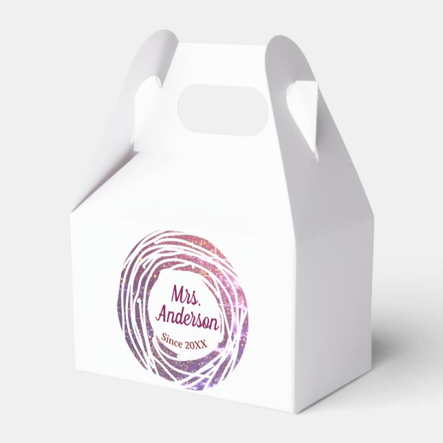 Fru namn rosa mauve kant sedan år bröllop brud presentaskar (Framsidan Sidan)