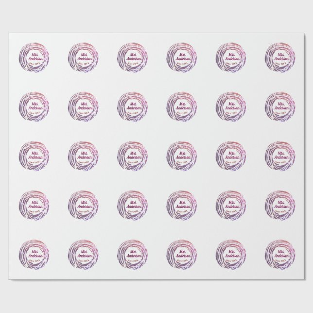 Fru namn rosa mauve kant sedan år bröllop brud presentpapper (Platt)