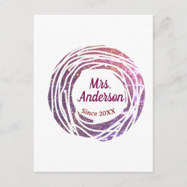 Fru namn rosa mauve kant sedan år bröllop brud vykort