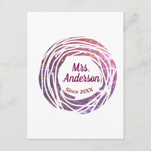 Fru namn rosa mauve kant sedan år bröllop brud vykort