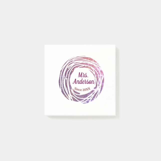 Fru namnet rosa mauve kant sedan år bröllop brud post-it block (Framsida)