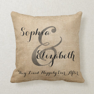 Fru och för Fru Burlap lesbisk brölloppersonlig Kudde
