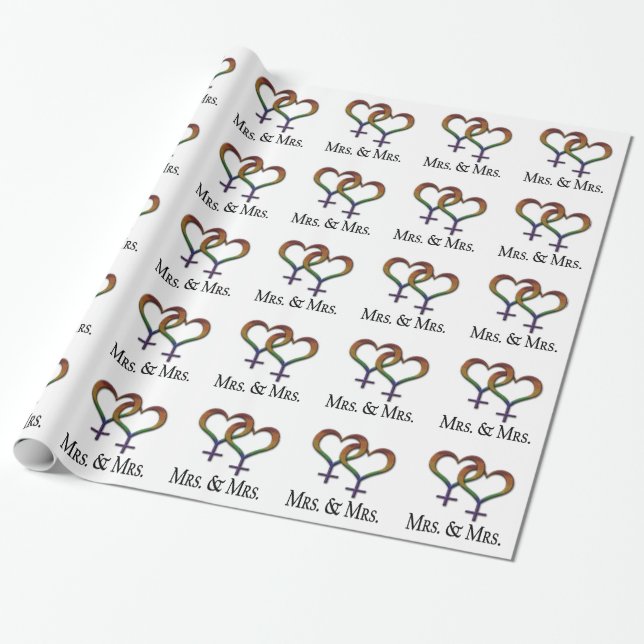 Fru och fru Lesbisk Pride regnbåge symboler Presentpapper (Utrullad)