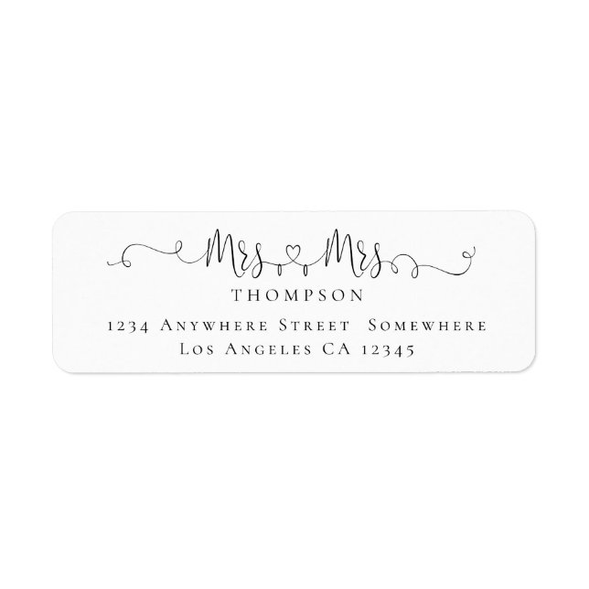 Fru och fru Ring Heart-skript Retur Namn Adress Returadress Etikett (Framsidan)