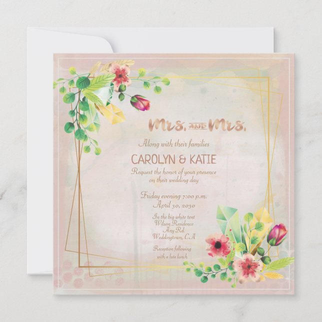 Fru och fru Vår Watercolor Guld Geometric (Framsida)