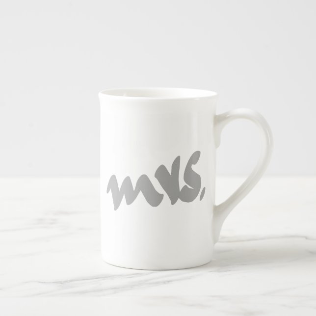 Fru. presenter till hennes mors dag grå vit cool benporslin mugg (Höger)