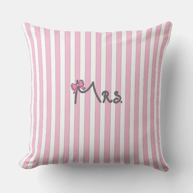 Fru rosa rand Pillow med rosa båge Kudde (Framsida)