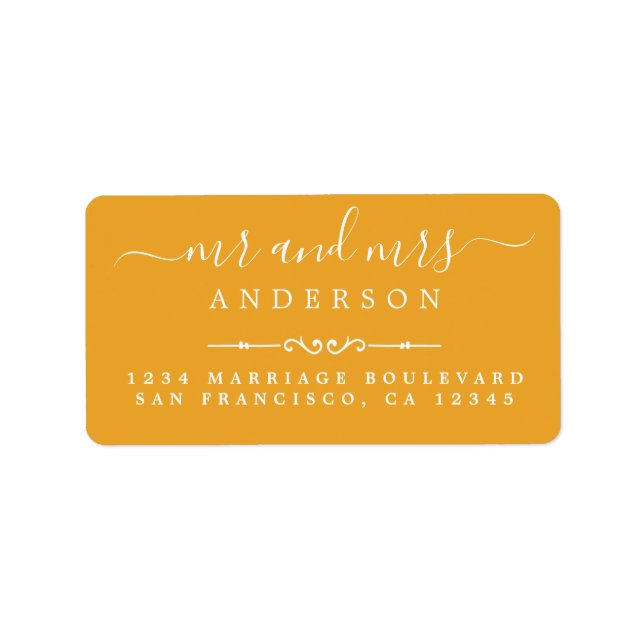 Fru Script Mellow Gult Bröllop Returadress Adressetikett (Framsidan)