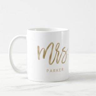 Fru   skrivar modernt guld och efternamn kaffemugg