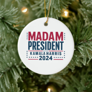 Fru talman! Kamala Harris 2024 Omröstningsresultat Julgransprydnad Keramik