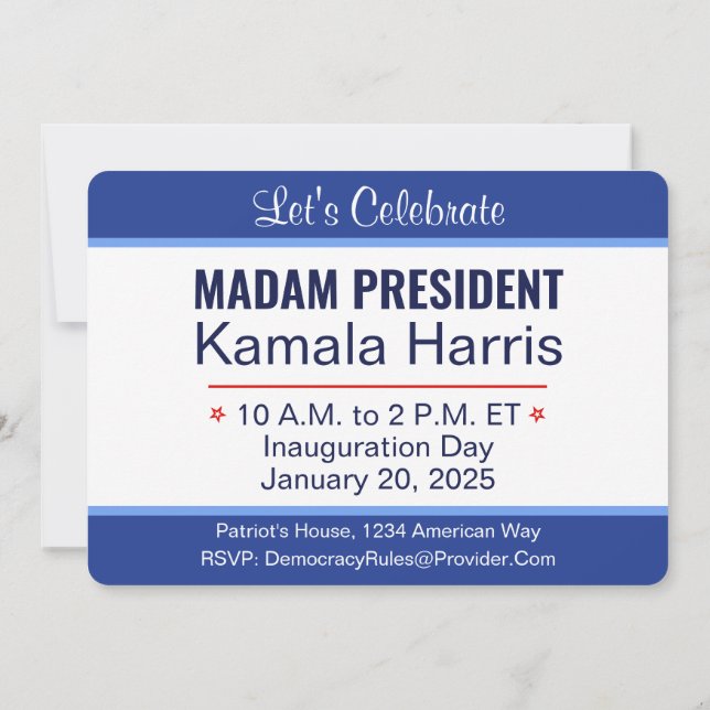 Fru talman Kamala Harris-installationen Inbjudningar (Baksida)