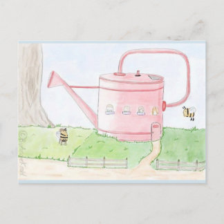 Frühlings gruss hummel gießkanne garten postkarte vykort