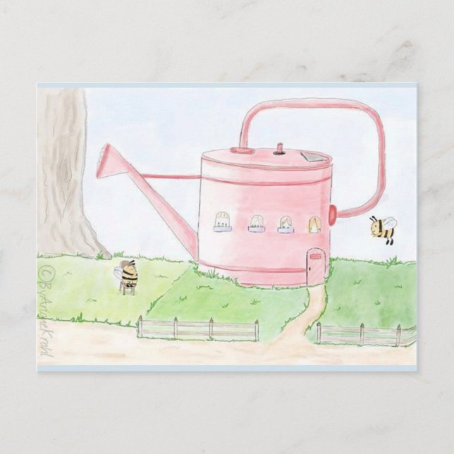 Frühlings gruss hummel gießkanne garten postkarte vykort (Framsida)