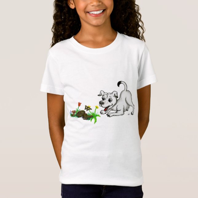 Frühlingserwachen, Welpe mit Schmetterling T-shirt (Framsida)
