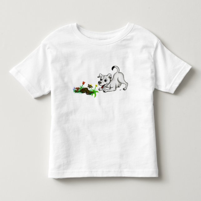 Frühlingserwachen, Welpe mit Schmetterling T-shirt (Framsida)