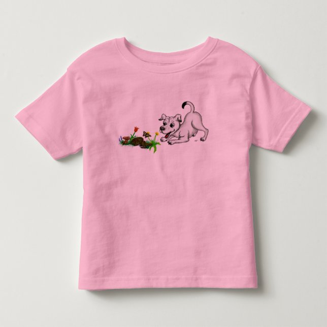 Frühlingserwachen, Welpe mit Schmetterling T-shirt (Framsida)